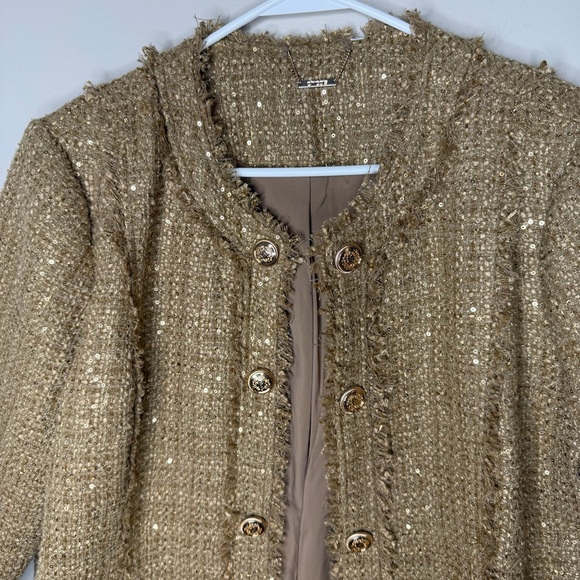 Chico’s Gold Tweed Sequin Jacket Size 3 NWT Sparkle Blazer - Picture 2 of 13